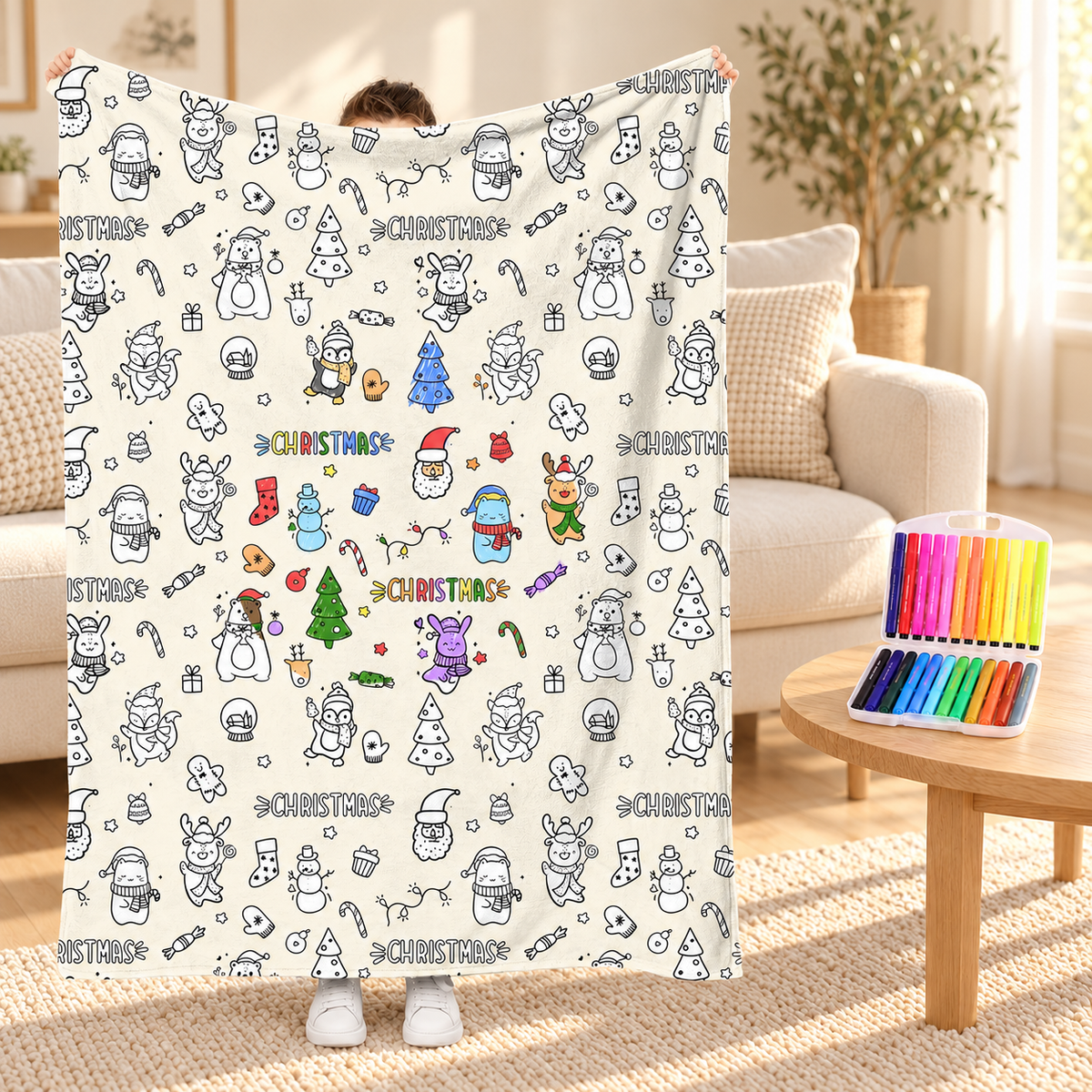 Couverture à colorier — Noël — mise en scène