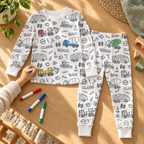 Mise en scène illustrative : coloriage du pyjama Chantier
